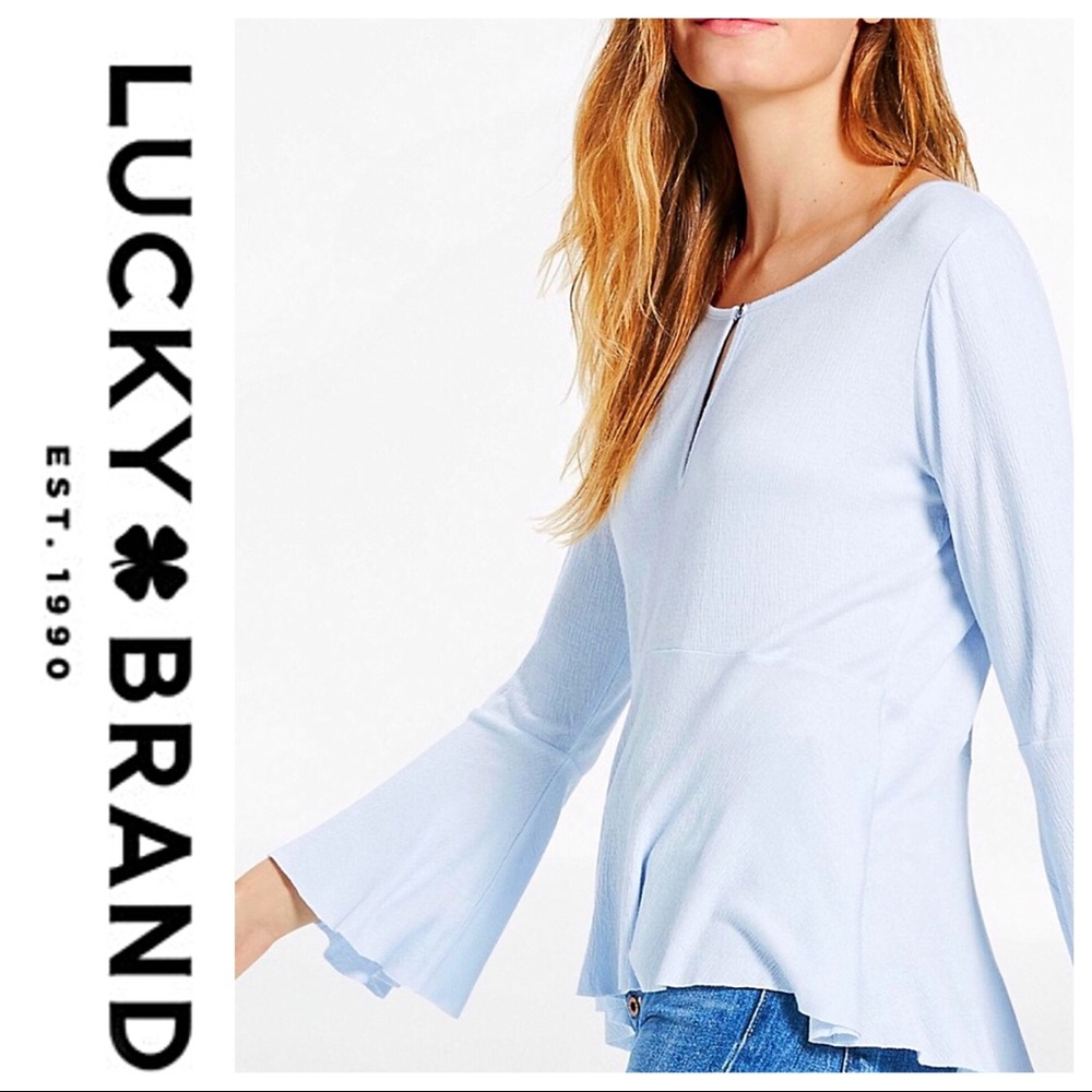 NWT Lucky Brand Light Blue Bell Sleeve Top